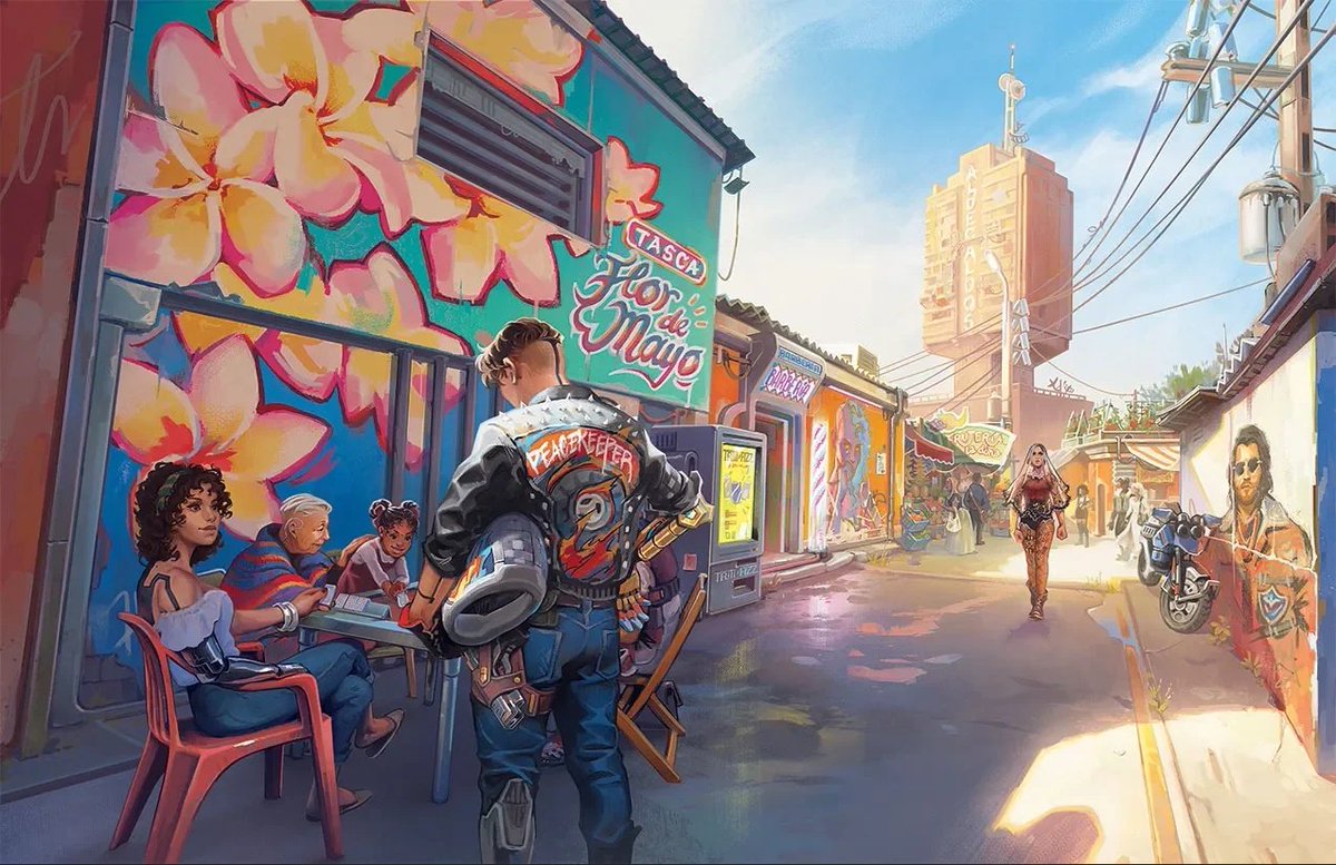 New Cyberpunk 2045 artwork from <a href="/RTalsorianGames/">R. Talsorian Games</a> You can see Aldecaldo Santiago's mural on the right and how different Night City was 🥹 #Cyberpunk2077
