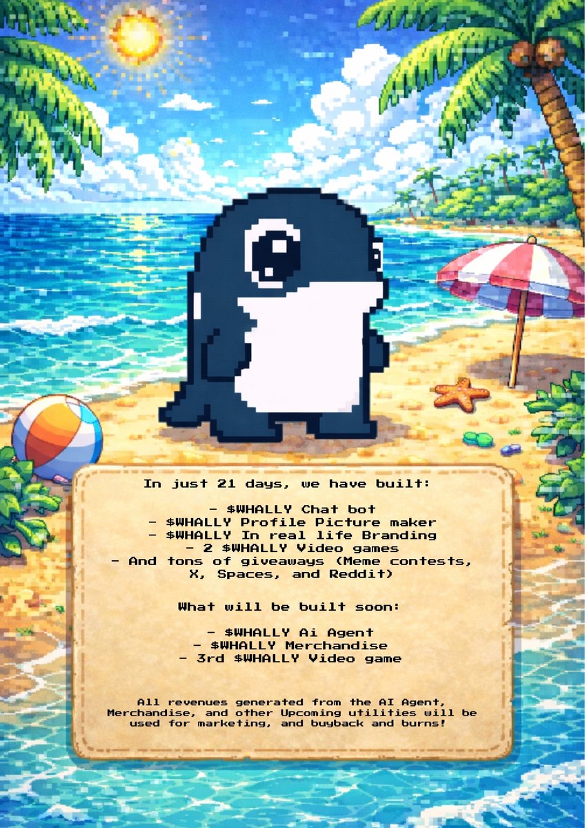 Just a quick recap on what we have built so far! 

In just 21 days, $WHALLY looks really great and we keep moving forward despite how the market is! 

Take your time to read and join us! 

linktr.ee/WhallyTheWhale