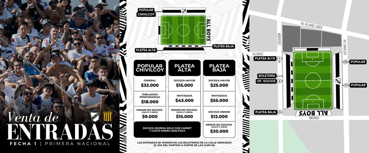 caallboys's tweet image. 🎟️ Venta de entradas vs #Mitre

🗓️ Este sábado desde las 14:00 hs
📍 En las boleterías de Mercedes 1951

Vení a alentar al Blanco en esta nueva ilusión que comienza ⚽🔥

🤍🖤 #FlorestaBarrioDeCorazón 🖤🤍