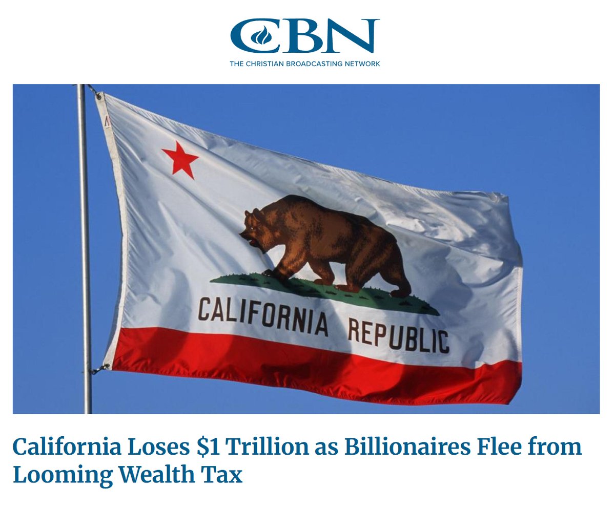 NEWS: California has lost an estimated $1 trillion in wealth as billionaires and top tech leaders relocate out of the state. Elon Musk also lived in California for many years, but he relocated to Texas in 2021. 

Right now the best thing to do in California is to leave.