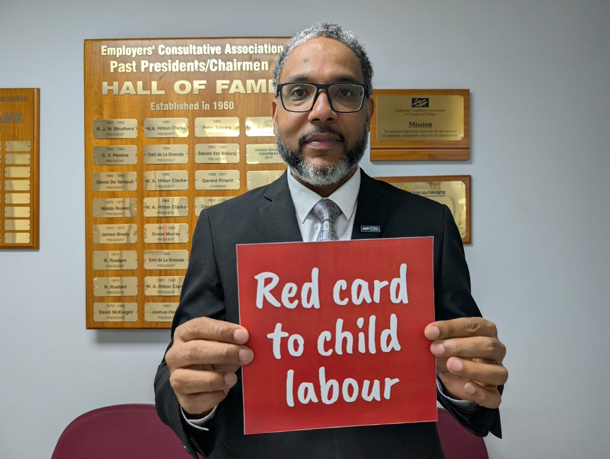 The Employers' Consultative Association of Trinidad and Tobago stands with the world and raises the red card to #EndChildLabour. 🇹🇹