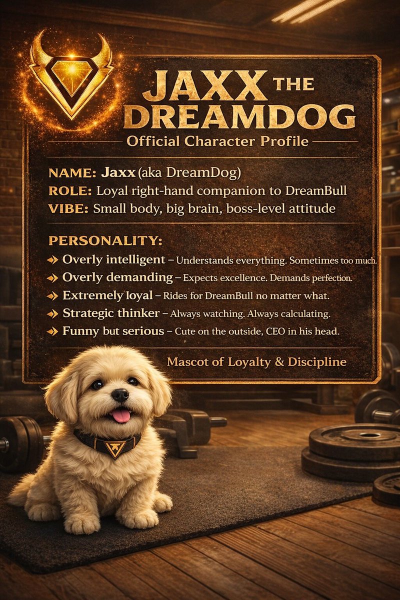 FleuretMatt's tweet image. Meet Jaxx the DreamDog 🐾
Small body. Big brain. Boss-level loyalty.
Mascot of the DreamBull mission. DreamDog #JaxxTheDreamDog #DreamBull #Mascot #GrindMode #DreamTeam #CharacterDrop #Dreambullspace
#Dreambullspacelive