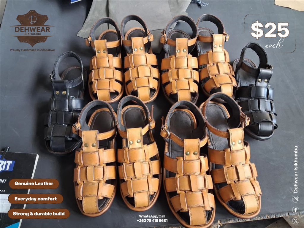 DEHWEAR's tweet photo. BEAST 💪
✅ Genuine leather
✅ Strong & durable build
✅ Everyday comfort
💵 Leather sandals — $25
#Dehwear #Isikhumba #HandmadeInZW https://t.co/oiLwKqVKos
