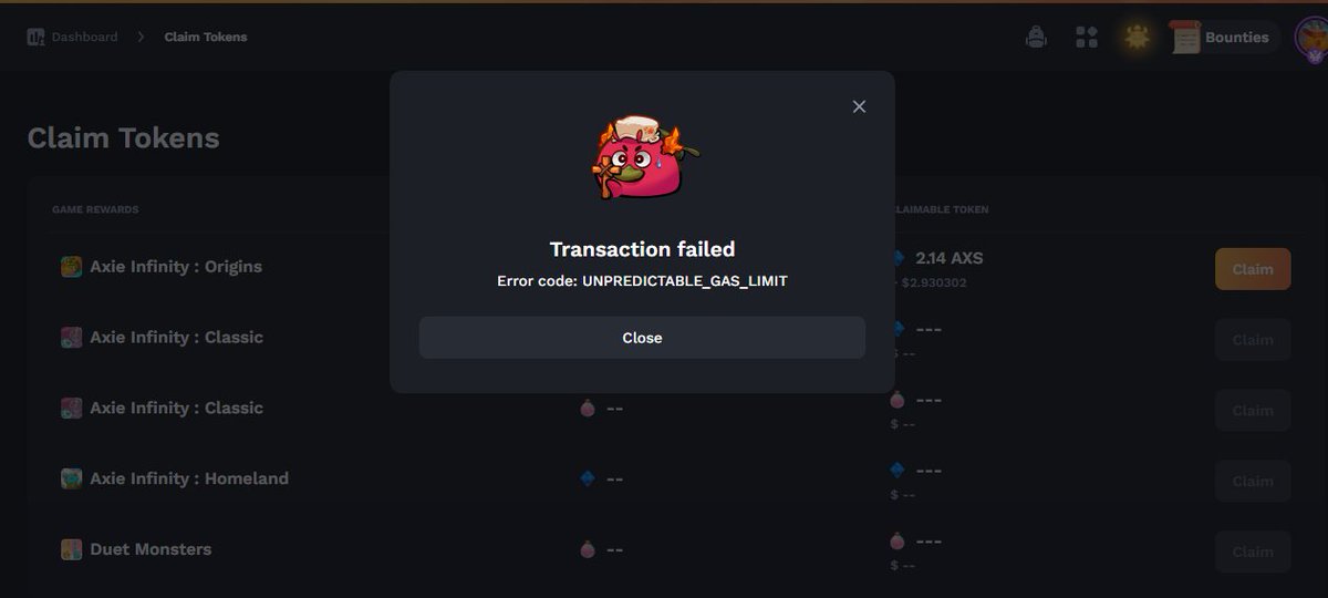 rafa_edua's tweet photo. Tengo este error al reclamar mis recompensas de Axie Origin @ronin_shield podrian darme ayuda aca. https://t.co/4PgkghEphL