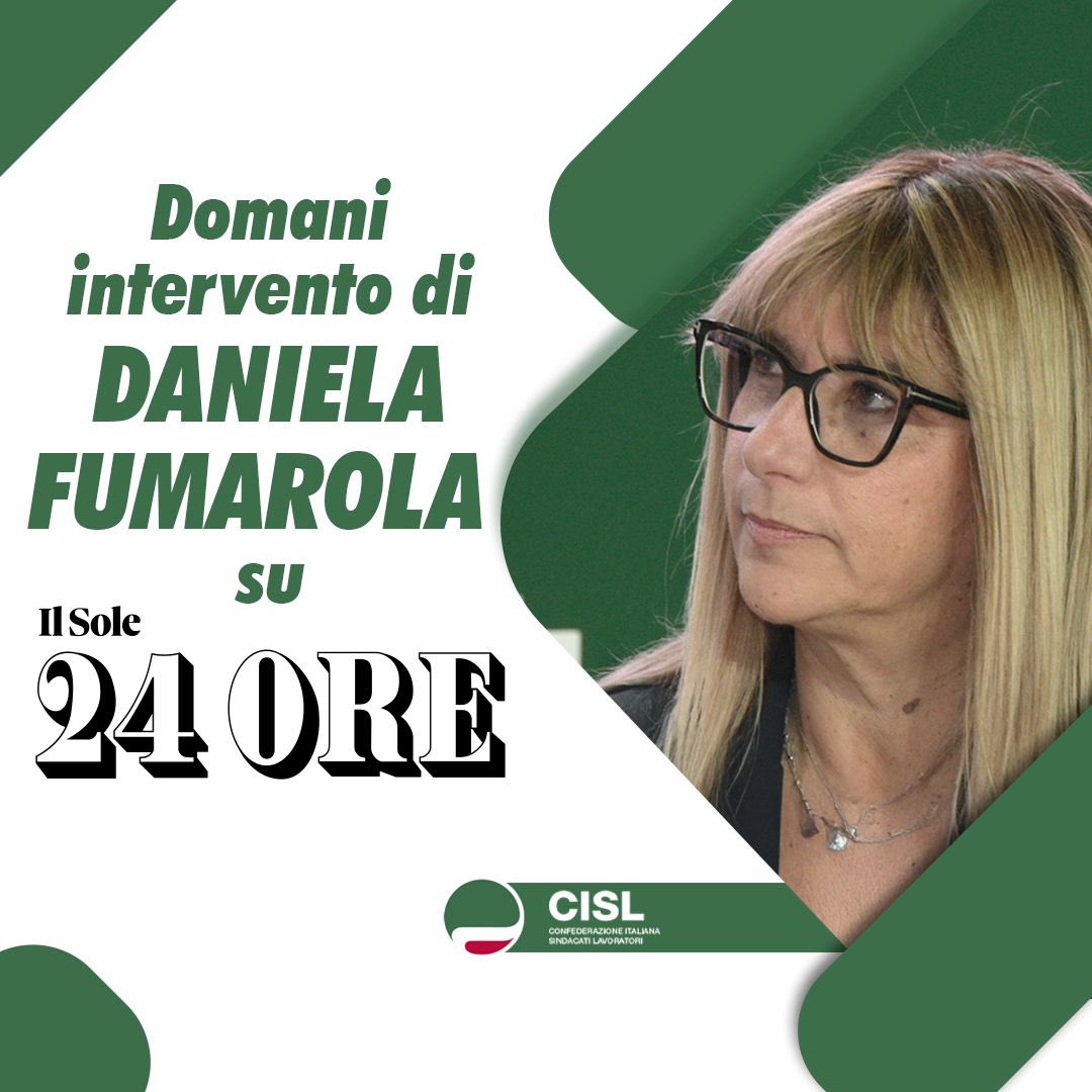 Domani, venerdì 13 febbraio, intervento della leader Cisl #DanielaFumarola sul <a href="/sole24ore/">IlSole24ORE</a>.
