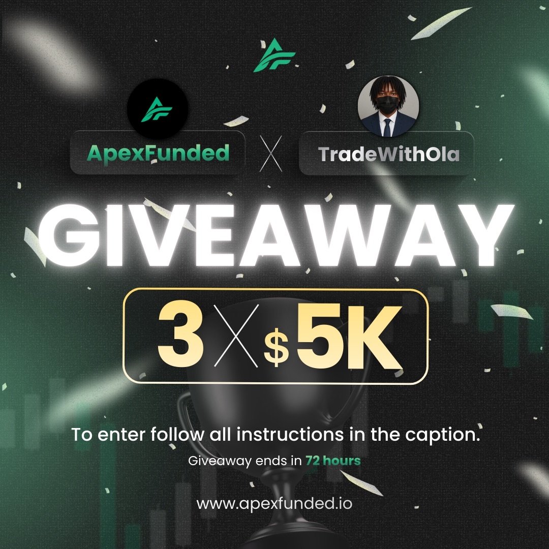 3x5k account giveaways🎁

✅ Must Follow <a href="/myapexfunded/">ApexFunded</a>, <a href="/dProdigalTrader/">dProdigalTrader 🥷</a>, <a href="/SmokeTheMarket/">BIG SMOKE 📊</a>

✅ Like, retweet &amp; Tag 3 traders 

✅ Must join and verify on discord 
discord.gg/apexfunded

✅ Register on website 
apexfunded.io/?ref=APEXFUNDE…