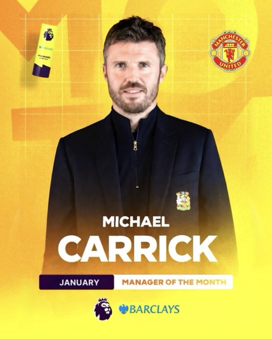 🚨 BREAKING: Michael Carrick has been named the January Premier League Manager of the Month. 👏 [<a href="/SullyTalkz/">Sully</a>]