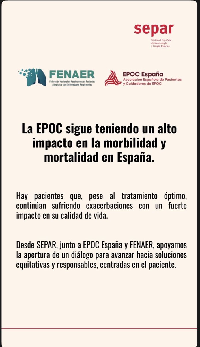 separepoc's tweet photo. #SEPAR  apoya la apertura de un DIALOGO urgente para facilitar el acceso a terapias dirigidas como el Dupilumab a pacientes con EPOC.@SeparRespira @EpocEspana @FENAER https://t.co/1Tvx52mb3O