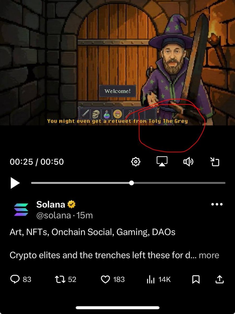 Solana just tweeted a video showing Toly, the founder of Solana as Toly The Grey.

You have to understand how insane this is. 

We’ve never had a good, organic, memeable meme of Toly yet.

check the video at 0:26.

Toly The Grey.

9ekm6h4pxZcNbdyMw5fWkEnqAStjQCSzZ3TEfZ7tpump