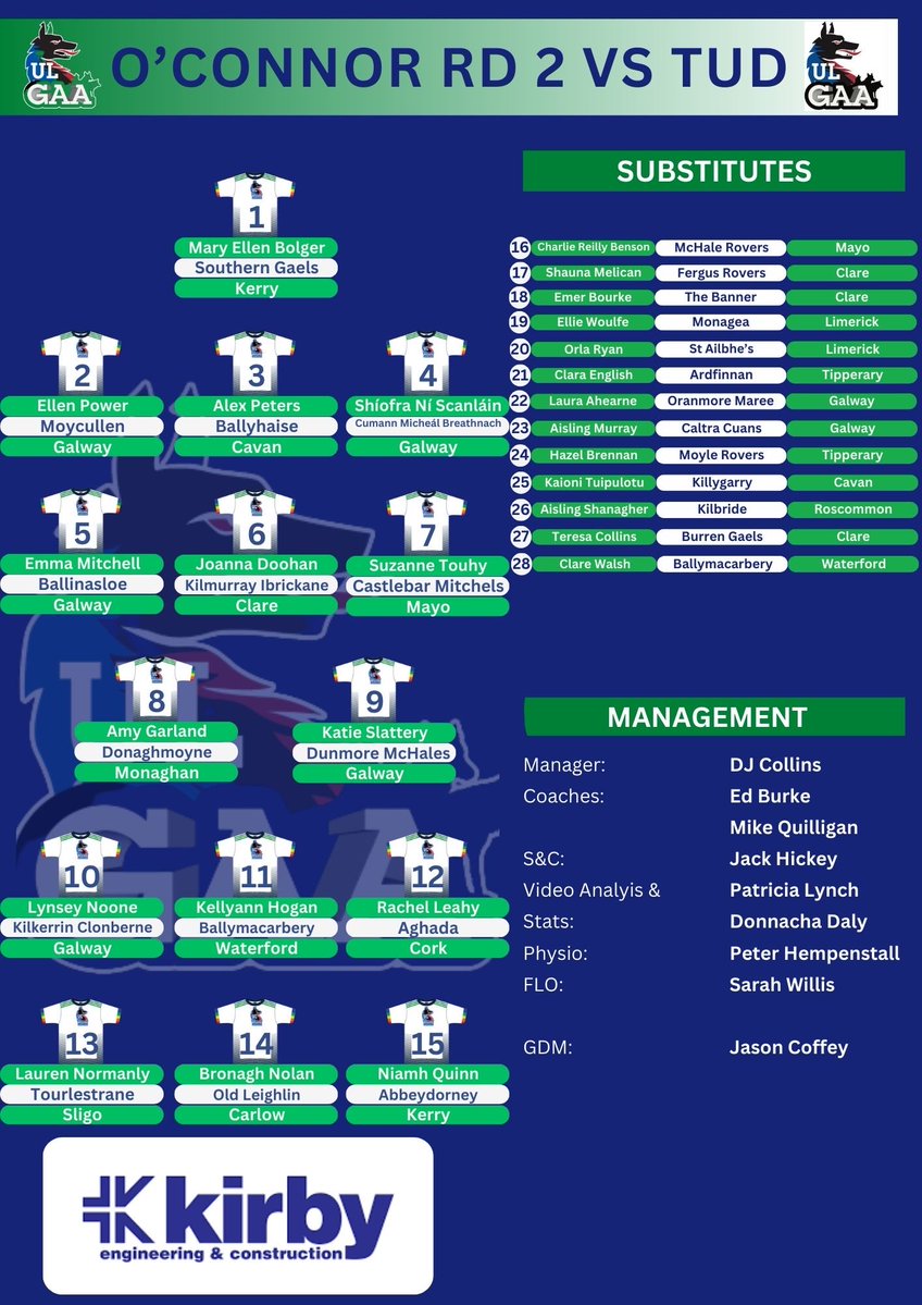 Here’s how our Senior Ladies Footballers line out for tonight’s Round 2 <a href="/LadiesHEC/">Ladies HEC</a> O’Connor Cup clash with <a href="/TUDublinCCGAA/">TUDublin GAA Club</a> 

Live coverage on UL GAA TV from 6.55pm

🔗 - ulgaa.tv/game/ul-vs-tud…

#ULGAA #BelongToThePack 🐺