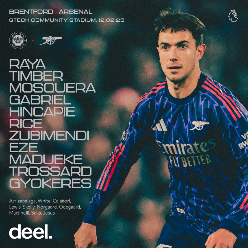 Arsenal's tweet photo. 🔵 𝗧𝗘𝗔𝗠𝙉𝙀𝙒𝙎 🔘

💪 Mosquera in at the back
🪄 Eze pulling the strings
🎯 Gyokeres leads the line

Give it everything again, Gunners ✊

🤝 Presented by @deel