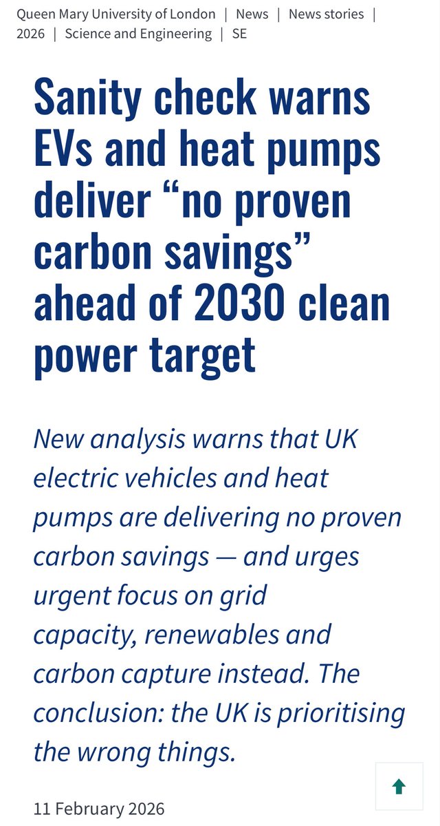 “Elektrische voertuigen (EV’s) en warmtepompen leveren geen bewezen CO₂-besparingen op…”

Dat is de conclusie van een studie van de Queen Mary Universiteit in London en het is een flinke wake up call voor de Britse Net Zero-plannen en tegelijk ook voor àlle Net Zero plannen.