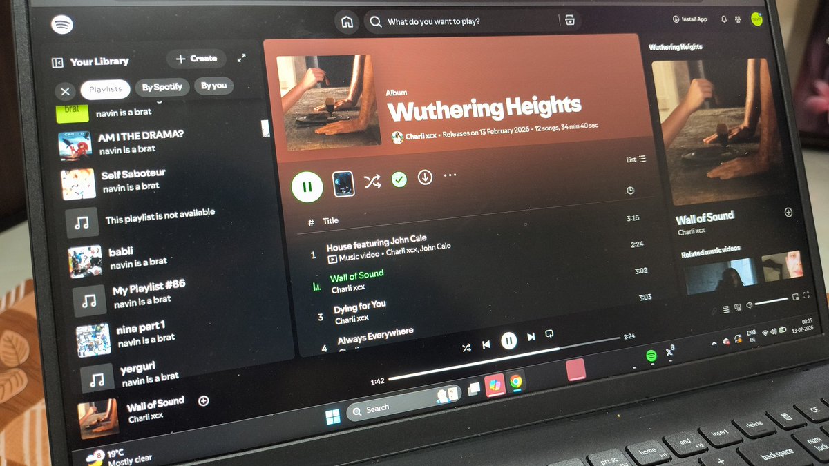 navin is listening to wuthering heights soundtrack.