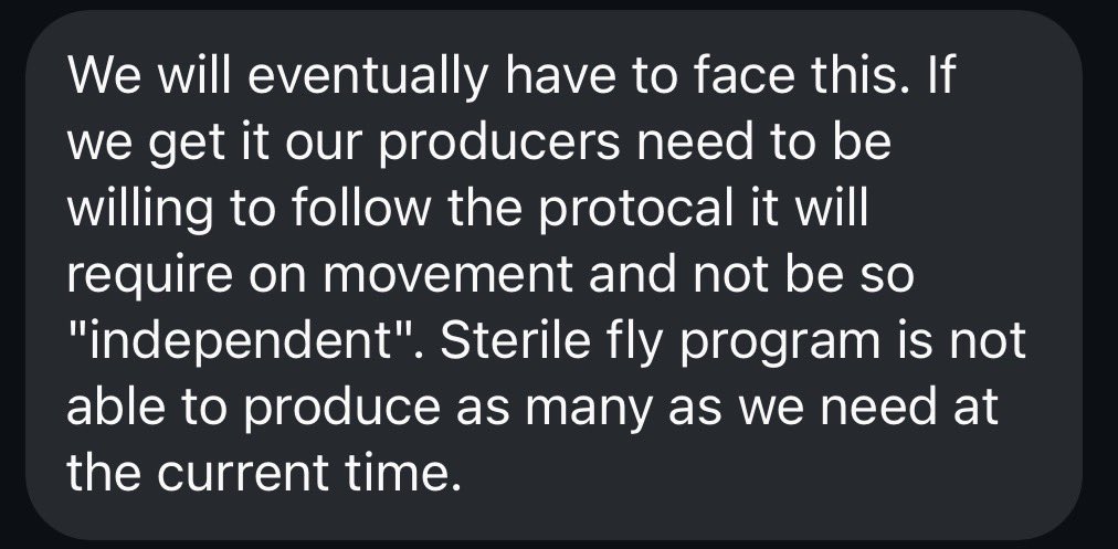 Comments like this from UNWON readers are why I am so opposed to New World screwworm alarmism.

Didn’t we JUST go through this with COVID?

 “Emergencies” are an opportunity for increased government control.

We must be realistic and prepared. NWS is NOT an emergency situation