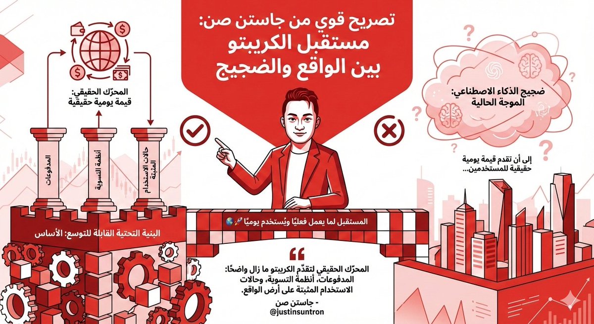 🚨 تصريح قوي من جاستن صن <a href="/justinsuntron/">H.E. Justin Sun 👨‍🚀 🌞</a>

في وقت يتسابق فيه الجميع خلف موجة الذكاء الاصطناعي، يؤكد جاستن أن المحرّك الحقيقي لتقدّم الكريبتو ما زال واضحًا المدفوعات، أنظمة التسوية وحالات الاستخدام المثبتة على أرض الواقع

إلى أن تقدّم تطبيقات AI قيمة يومية حقيقية للمستخدمين ستبقى