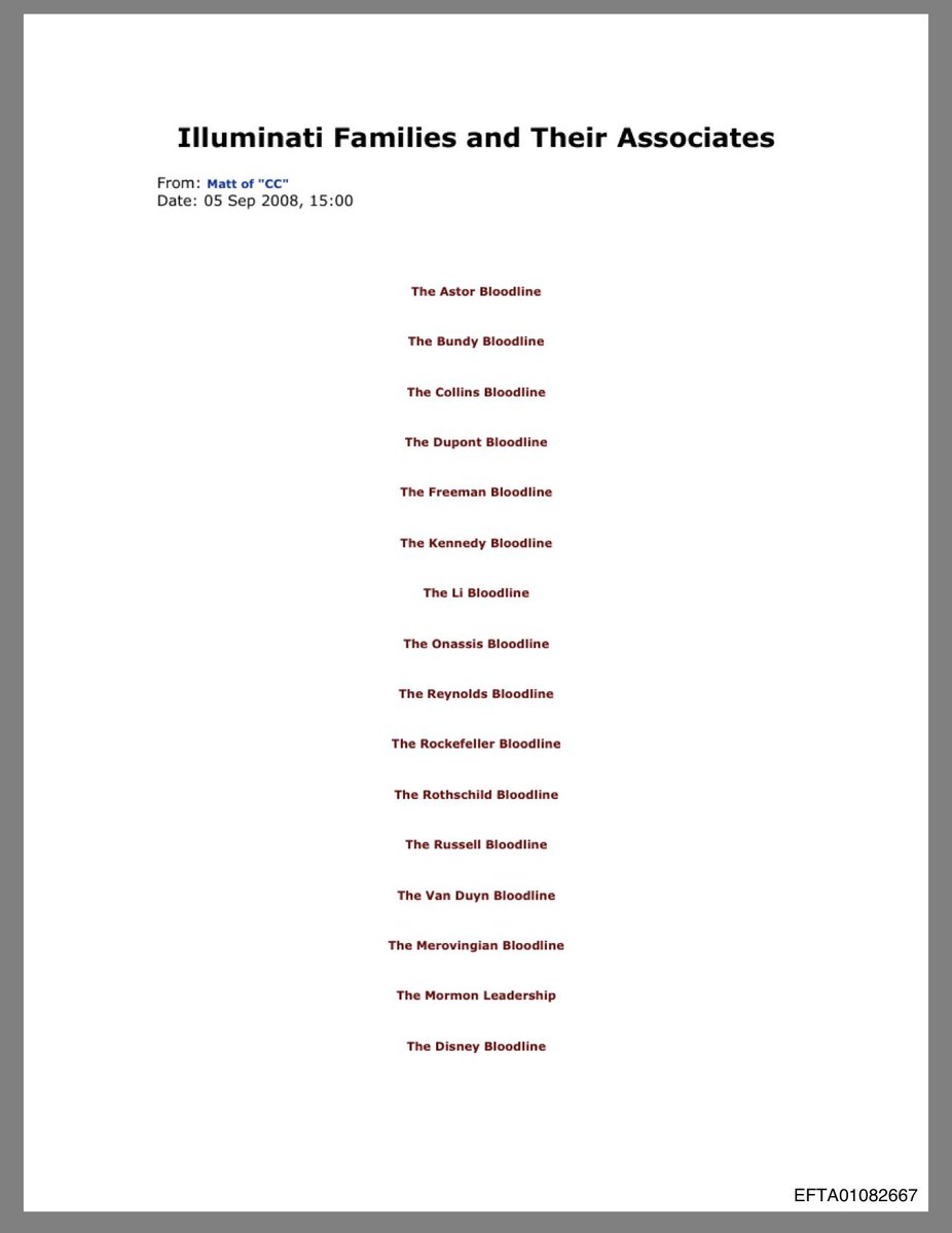 WarMonitors's tweet image. ⚡️#BREAKING Latest Epstein files appear to list Illuminati Families and Associates, claiming Jeffery Epstein was a member of the Illuminati North American Group