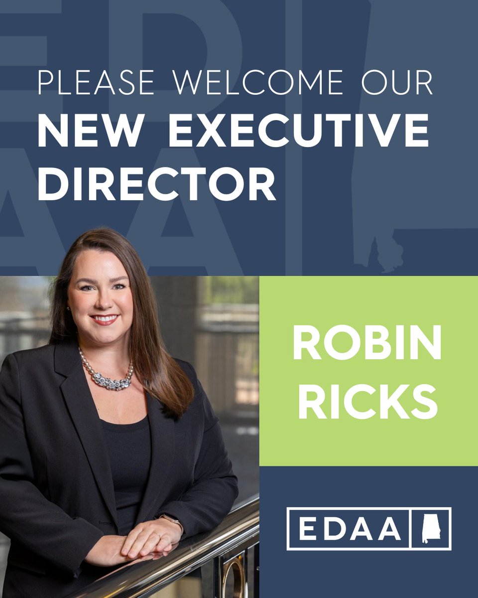 EDAAInfo's tweet image. EDAA is looking ahead to an exciting year of growth and opportunity under the leadership of new Executive Director Robin Ricks. 

We’re energized by what’s ahead and look forward to building a strong future for economic development across Alabama.

#EDAA #EconomicDevelopment