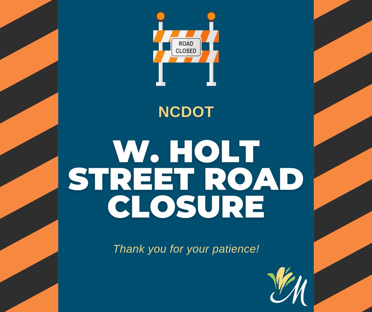 Heads up, Mebane! Part of W. Holt St. remains closed for several weeks for NCDOT to work on culvert pipe repairs (just past Holt St. Park near Mebane Auto Sales).

➡️ Detours: Moore St → Hwy 70 → Third St

Holt St. Park remains open (closes daily at 6 p.m.).

 #CommunityNotice