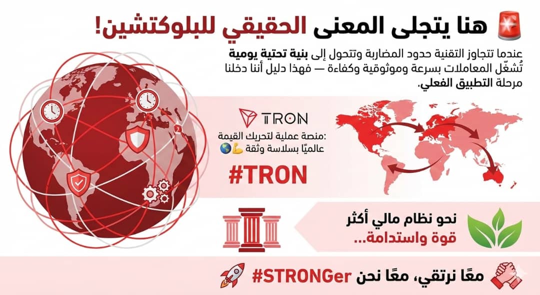 🚨 عندما تتجاوز التقنية حدود المضاربة تتحول إلى بنية تحتية يومية تُشغّل المعاملات بسرعة وموثوقية وكفاءة — فهذا دليل أنهم دخلوا مرحلة التطبيق الفعلي #TRONGlobalFriends

#TRON ليست مجرد شبكة على الورق  بل منصة عملية لتحريك القيمة عالميًا بسلاسة وثقة 🌍💪

هم نظام مالي أكثر قوة