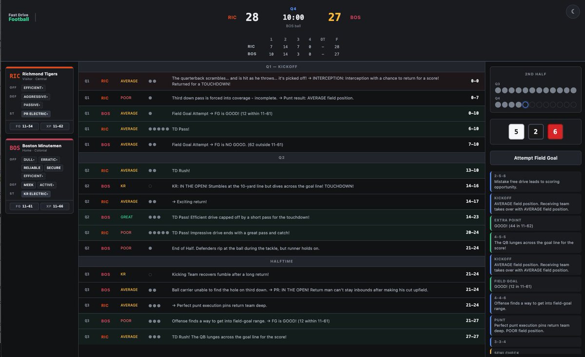 The world belongs to tinkerers.

For years I've played with game prototypes, apps, mods, even little design exercises. Tinkering. Fun stuff.

I can do 100x more now.

I built an app in 2hrs for a tabletop game I love (Fast Drive Football, for the curious).

Be a tinkerer.