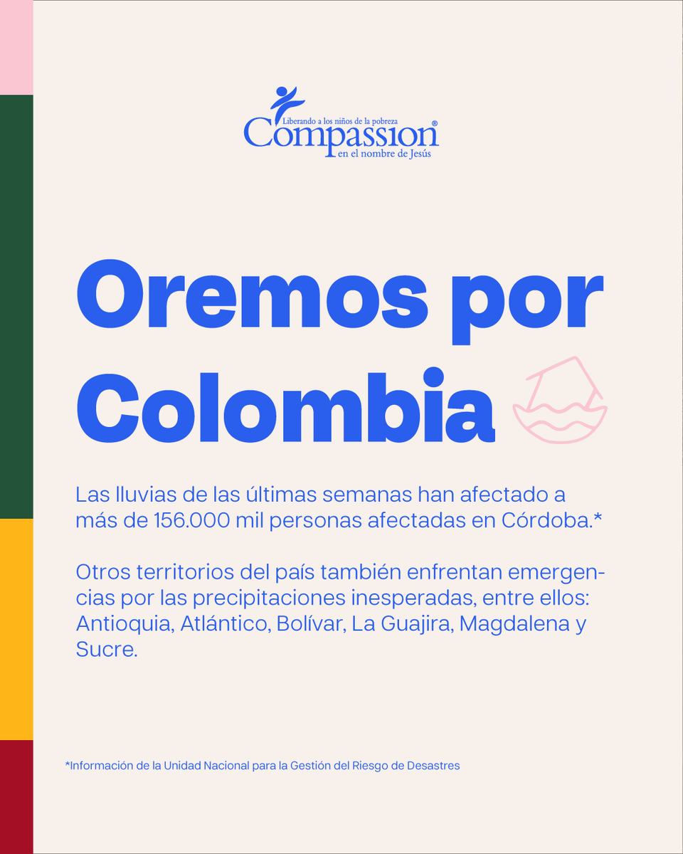 CompassionCol's tweet photo. ⛈️ Las lluvias de las últimas semanas han afectado a más de 156.000 personas en el departamento de Córdoba. Otros territorios del país también enfrentan emergencias por las precipitaciones inesperadas.

Nos unimos en oración por las familias afectadas💙🙏 https://t.co/SMjaMBhNlM