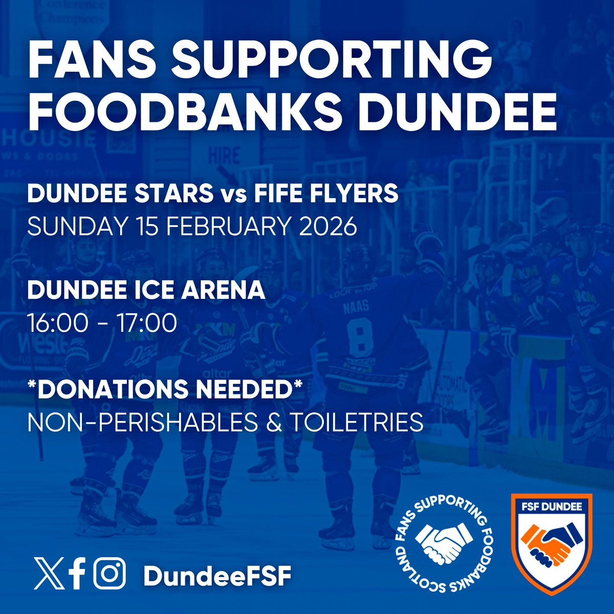 🥫 STARS FOODBANK 🏒

⭐️ We are back with <a href="/DundeeStars/">Dundee Stars🏒🥅</a> this weekend as they take on <a href="/FifeFlyers/">Fife Flyers 🏒🏴󠁧󠁢󠁳󠁣󠁴󠁿</a> 

Drop off your donations to our volunteers in the pink vests 🩷

#HungerDoesntWearClubColours