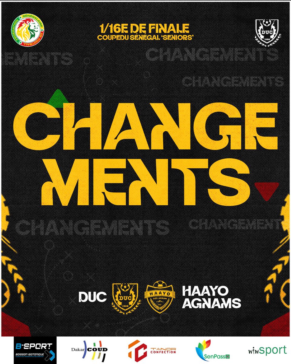 ducfoot's tweet image. Changement DUC 🟡⚫️

Mouhamed Diop ⬇️
Moustapha Gueye ⬆️