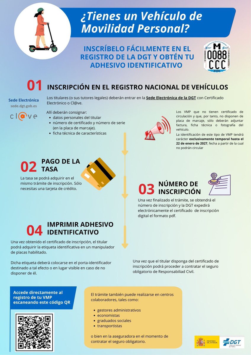 🛴 ¿Aún no has registrado tu #VMP en la sede electrónica de la DGT? Recuerda que es obligatorio hacerlo para poder circular con él. Sigue los pasos que se indican aquí 👇