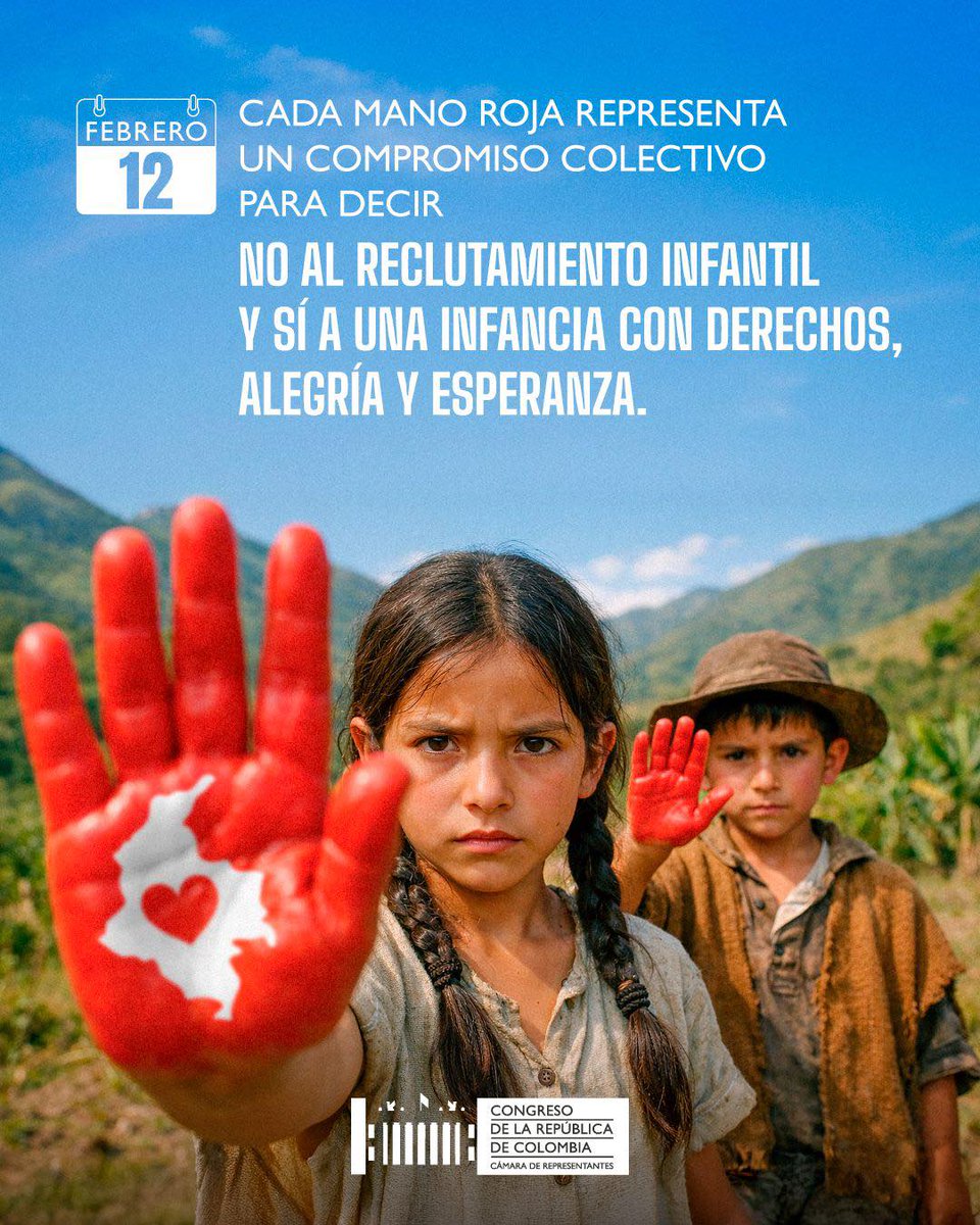 Es el Día de las Manos Rojas. Un grito mundial contra el reclutamiento de niños, niñas y adolescentes.

Hoy decimos fuerte y claro: la infancia no se toca. ✋

#ManosRojas #CámaraDeRepresentantes