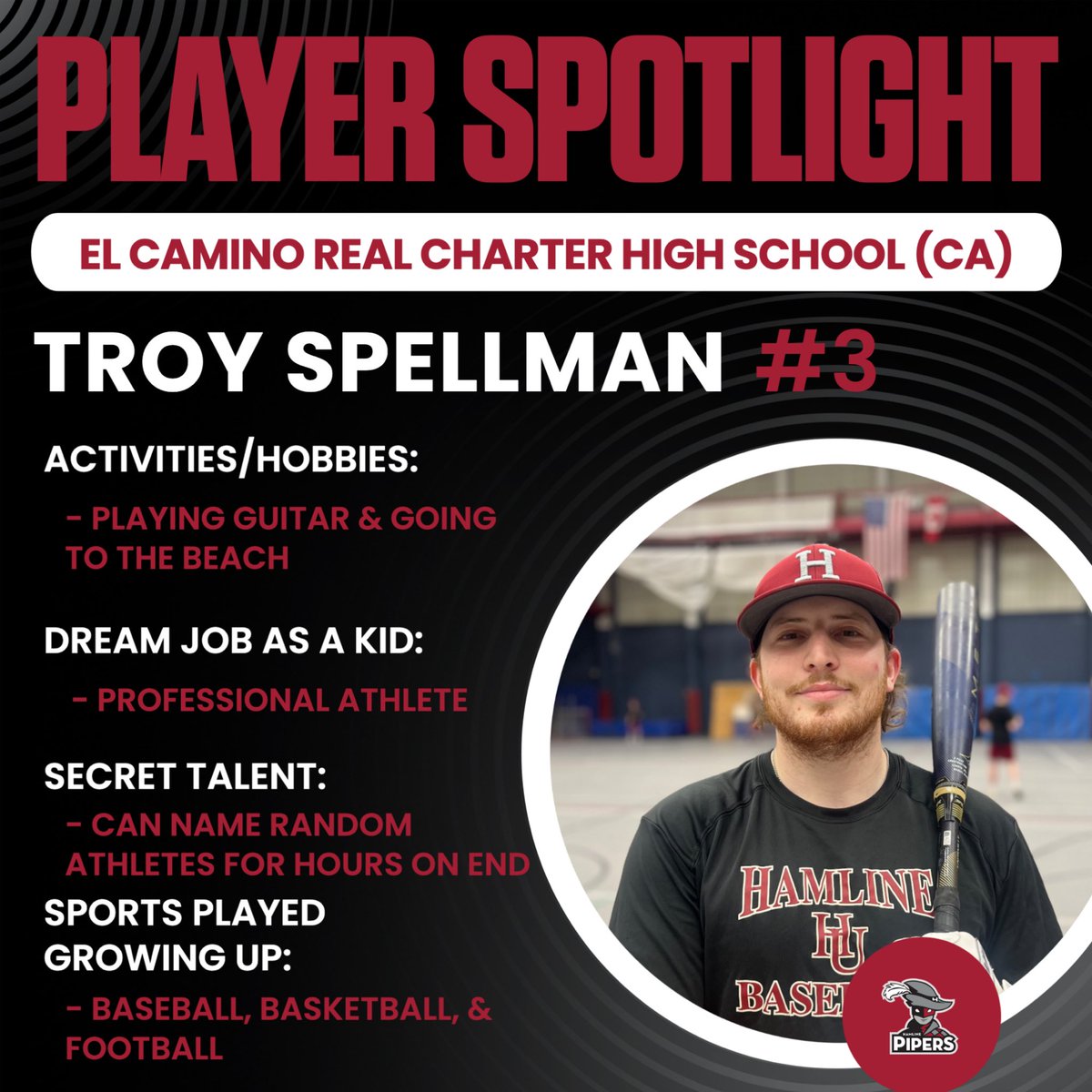 PiperBaseball's tweet photo. Yesterday marked 3️⃣ DAYS Until Game Day!
Swipe to learn more about 2026 Grad, Troy Spellman! (#3)
📍Los Angeles, CA
#GoPipers #CountdownToGameDay https://t.co/eocOnSUZ0l