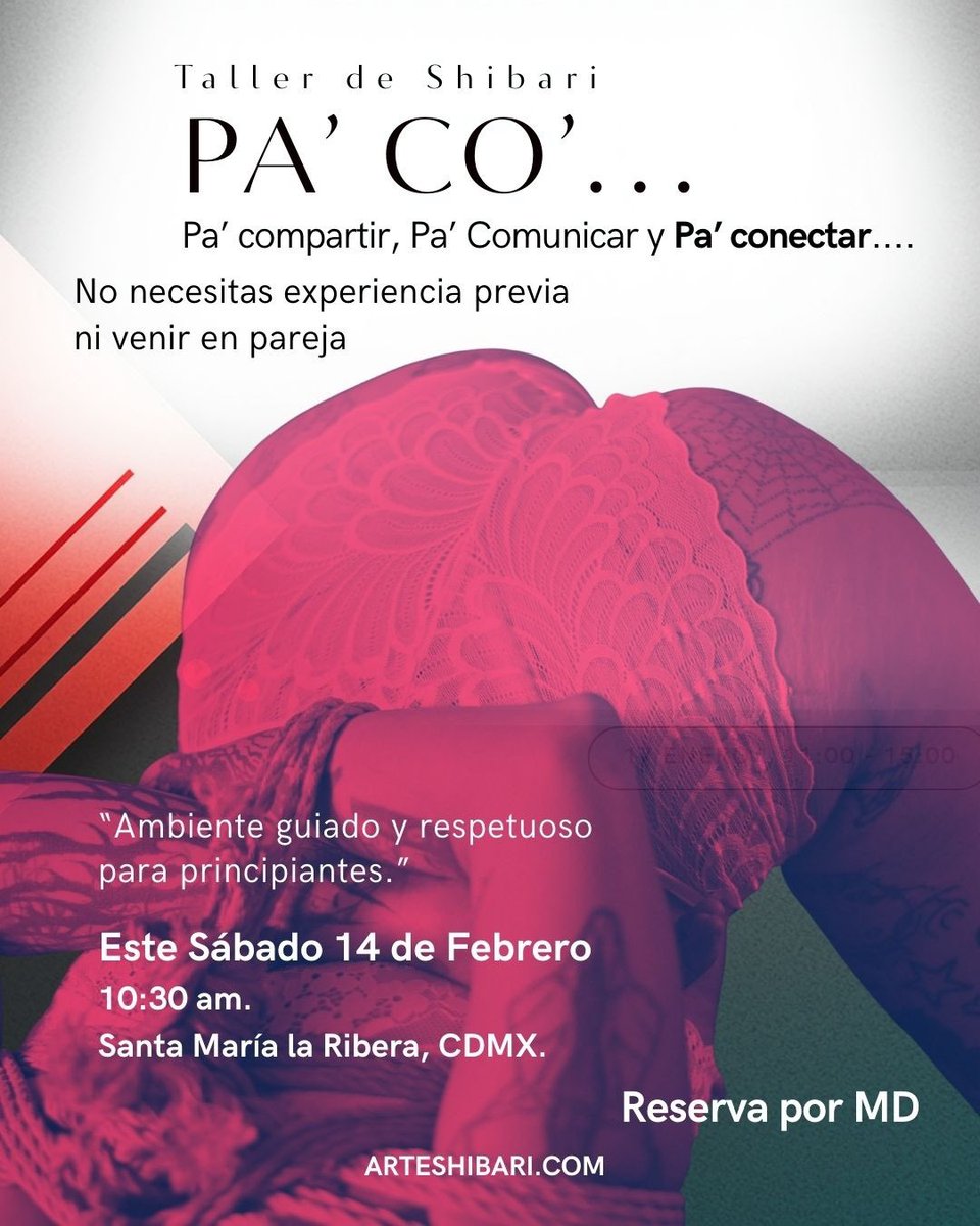 ⛩ Clase presencial con Charles Ilcoatl
<a href="/Charlesilcoatl/">Charlesilcoatl</a> 
Quedan 3 lugares más.

Este no es un taller para aprender nudos para instagram.
Es una experiencia para aprender a relacionarte distinto.

No necesitas experiencia, pareja o cuerdas.

Puedes venir: • solo/a
• con pareja