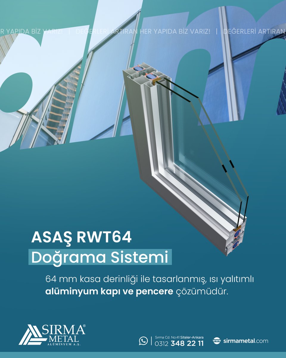 Fonksiyonellikten estetiğe, yalıtımdan enerji verimliliğine kadar birçok avantajı bir arada sunan ASAŞ RWT64, modern ve konforlu yaşam alanları için ideal bir kapı ve pencere sistemidir. ✨

☎️ 0312 348 22 11
🔗 sirmametal.com.tr

#asaş #aluminyum #aluminyumcephe