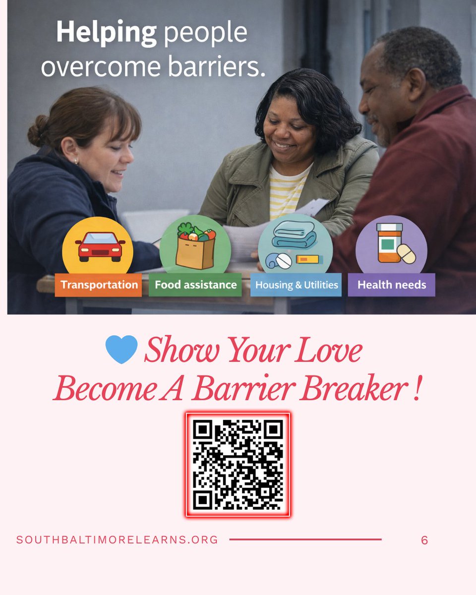 Love isn’t just a feeling.
It’s opportunity.
It’s removing barriers.

It’s education in action.
This Valentine’s season, show your love in a way that changes lives.
💙 Become a Barrier Breaker.
🔗 southbaltimorelearns.org/barrier-breake…
#LoveIsOpportunity #SBLCStrong #ValentinesWithPurpose