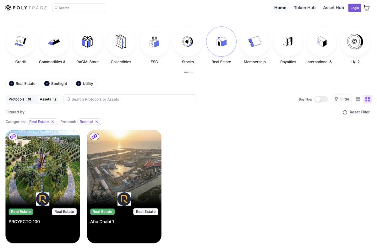 Proyecto 100 and Abu Dhabi 1 from <a href="/Reental_co/">Reental | Real Estate Investing 3.0 📲</a> are now live on <a href="/0xPolygon/">Polygon | POL</a>, currently with a mcap of $5,150,000 and $1,793,500, respectively. 

Explore tokenized real estate listings on the marketplace.

market.polytrade.app/asset-hub