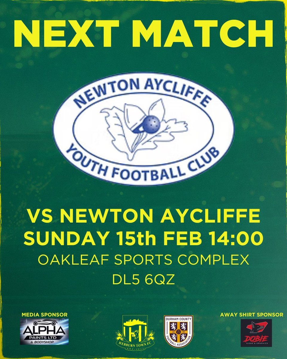 🔥 County Cup Sunday!  
A trip to Newton Aycliffe. The focus has been sharp all week, and there’s a good feeling building ahead of this 1.

Come down, get behind the team and help push us on. 

Media Sponsor 🤝 Alpha Paints limited and Bodyshop

Away Shirt Sponsor 🤝 Dobie signs
