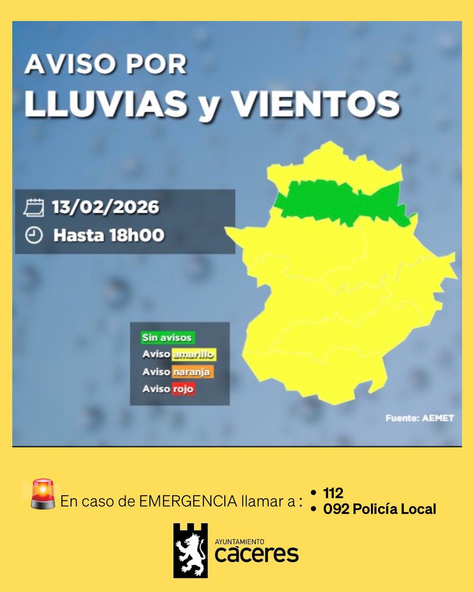 ⚠️ Este viernes estaremos en aviso amarillo. 

Los parques perimetrales permanecerán cerrados. 

Evitar transitar por zona de arboleda.