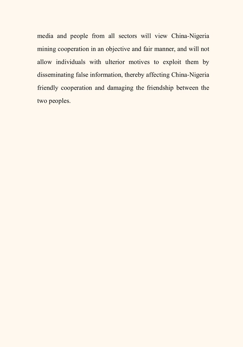 Statement by Spokesperson of Chinese Embassy in Nigeria  Regarding False Allegations and Reports Claiming So-Called Chinese Illegal Mining in Nigeria and Payment of  Protection Money to Specific Organizations
