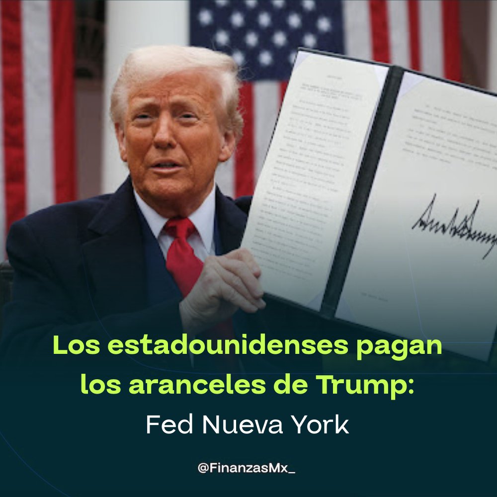 🇺🇸📊 La Reserva Federal de Nueva York concluyó que casi el 90% de los aranceles impuestos por Trump fueron pagados por consumidores y empresas en Estados Unidos.

El informe señala que los exportadores no bajaron precios, por lo que los aranceles se trasladaron casi por completo