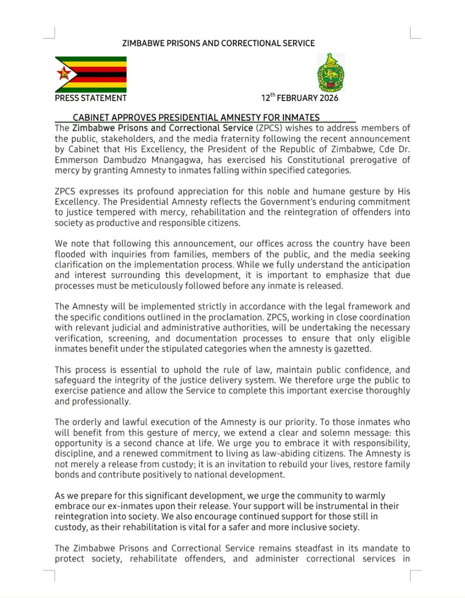 Zimbabwe Prisons and Correctional Service tweet media