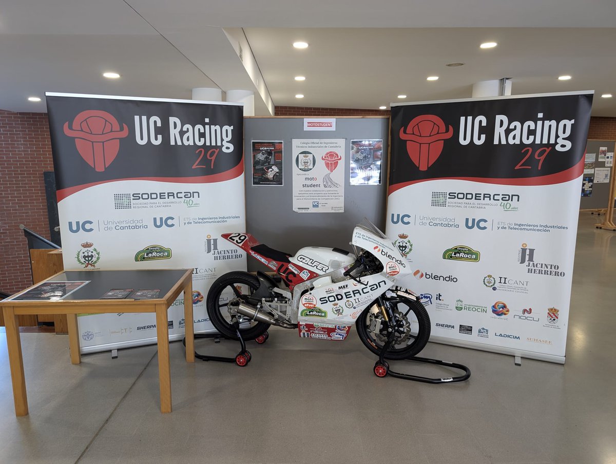 Desde hoy podéis ver el prototipo con el que competimos en la VIII edición de <a href="/MotoStudent/">MotoStudent</a> en el hall de la <a href="/ETSIIT_UNICAN/">ETSIIT_UNICAN</a>. También hay flyers con información para unirte al equipo. Gracias a patrocinadores y colaboradores, en especial a <a href="/Sodercan/">SODERCAN</a>. #UCRacing #MotoStudent