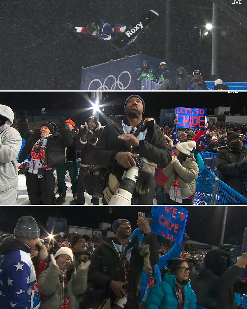 Myles Garrett using all the cameras at his disposal watching Chloe Kim at the Olympics 📸
