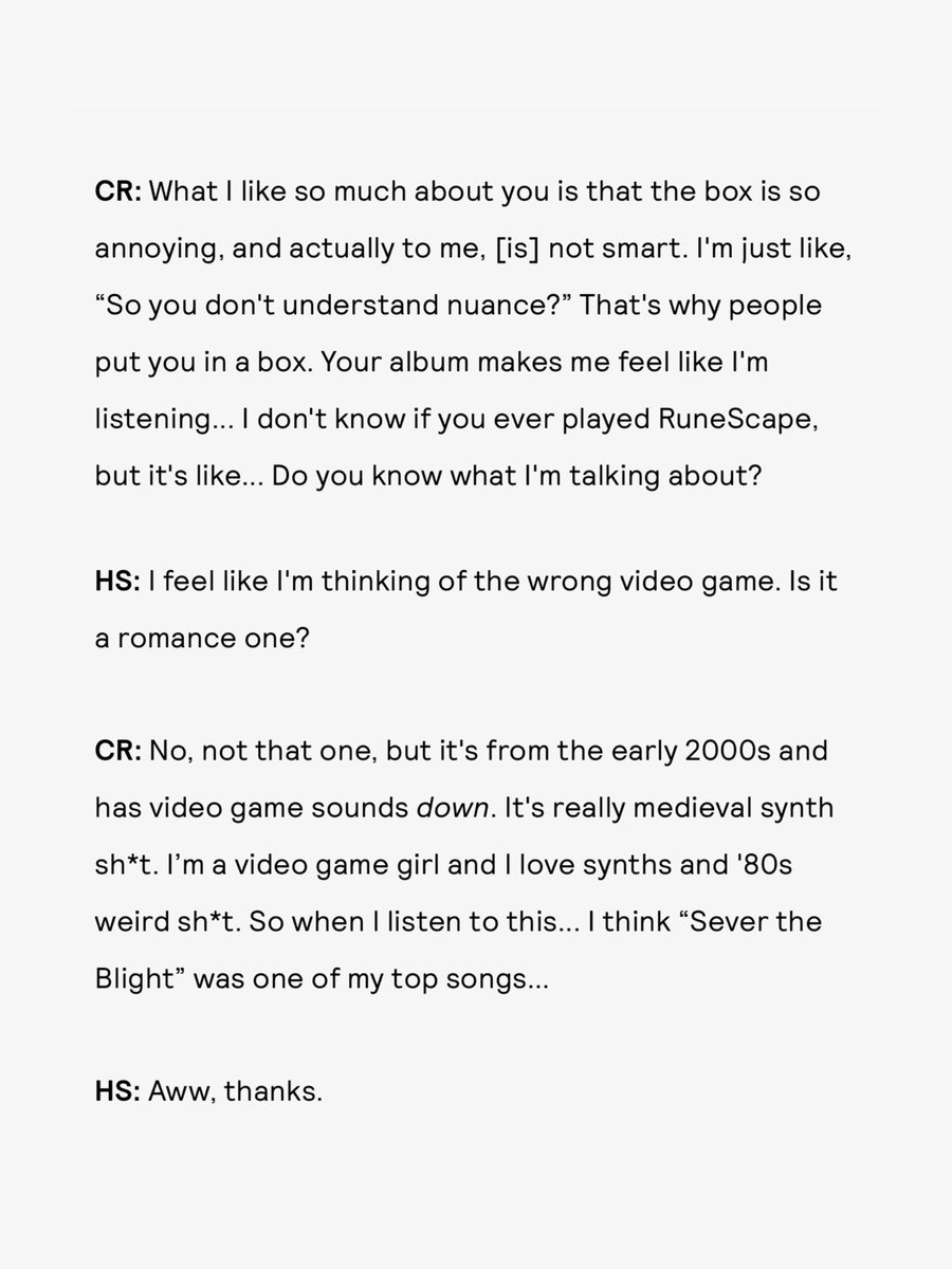 dailyroan's tweet image. chappell roan on the music in runescape for @NylonMag!

“I don't know if you ever played RuneScape, but it's like... […] it's from the early 2000s and has video game sounds down. It's really medieval synth sh*t. I’m a video game girl and I love synths and '80s weird sh*t”