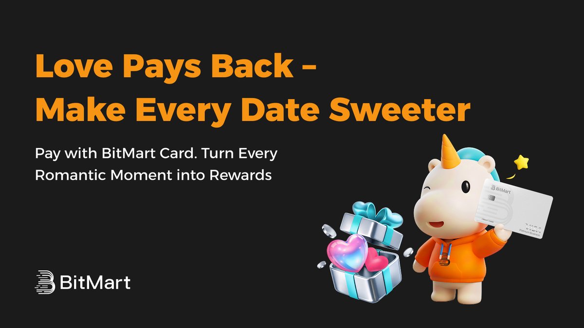 💘 Love Pays Back! This Valentine’s Day, win 100+ USDT by purchasing with #BitMartCard💳   

📍 How to join:
1️⃣Follow us 
2️⃣Use your BitMart Card for V-Day spending
3️⃣Share your sweet moment in the comment with #BitMartVDay

✨ Reward: 50 lucky users will win a 9 USDT BitMart