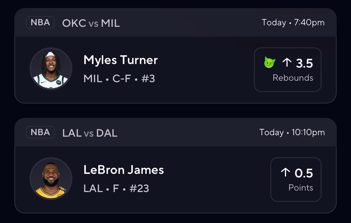 PrizePicks LeBron James Discount 2X

LeBron James OVER 0.5 Points + Myles Turner OVER 3.5 Rebounds

This is an easy double up! Take advantage and don’t miss out 🔥

dubclub.win/r/p/pri-vws72/…