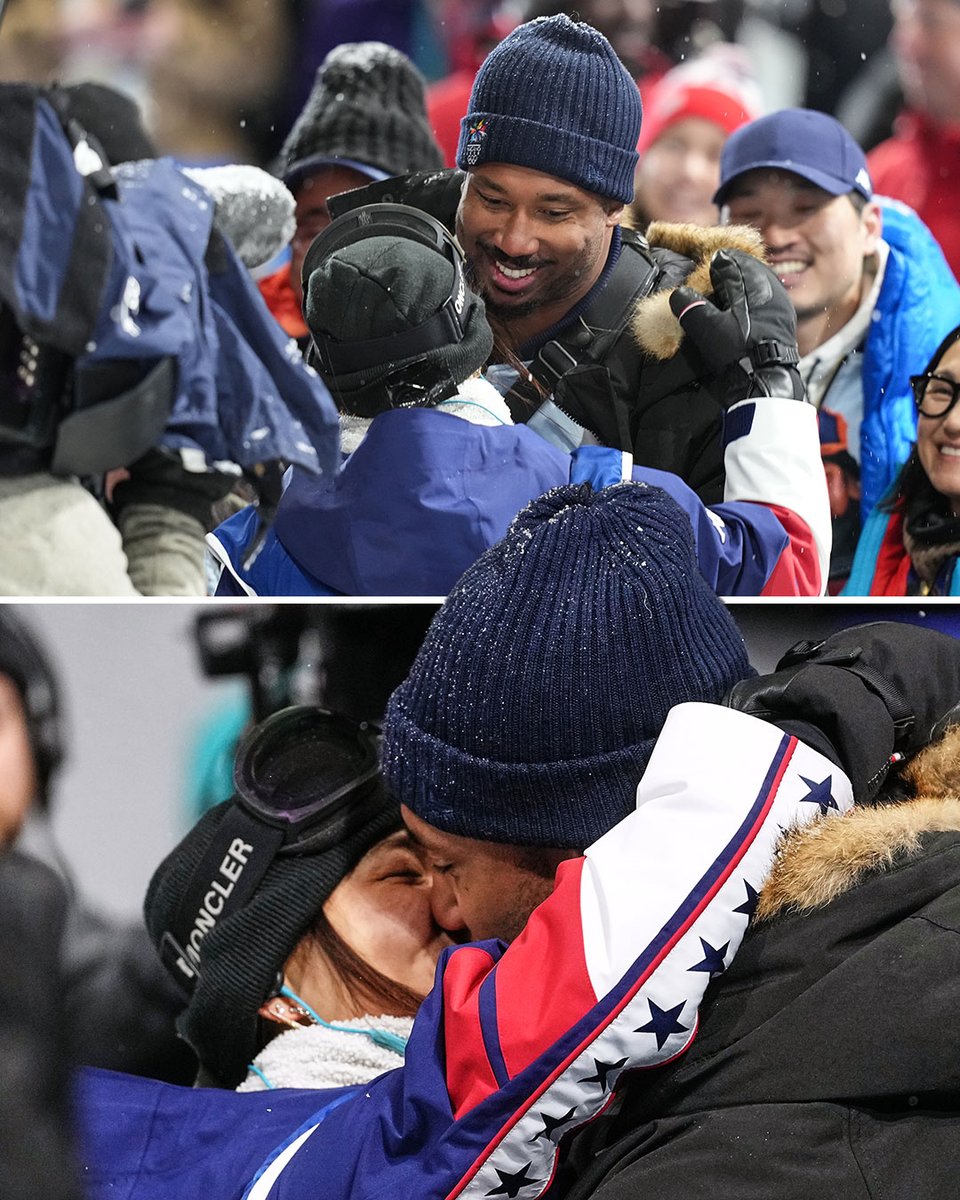 Chloe Kim and Myles Garrett after Kim's first run in the women's halfpipe ❤️