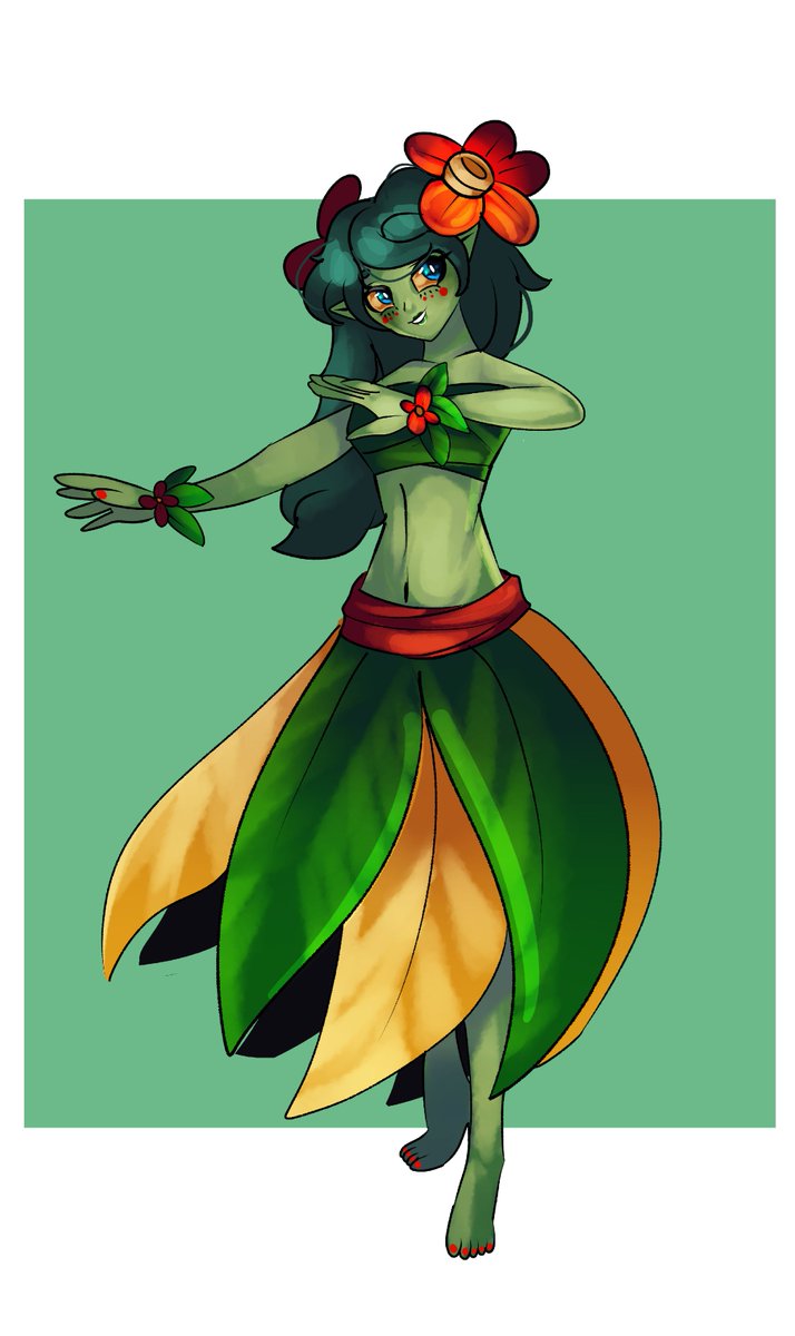 Bellossom Gijinka 

Based her of a hula dancer because I felt like that makes the most sense

#Pokemon #gijinka #fanart