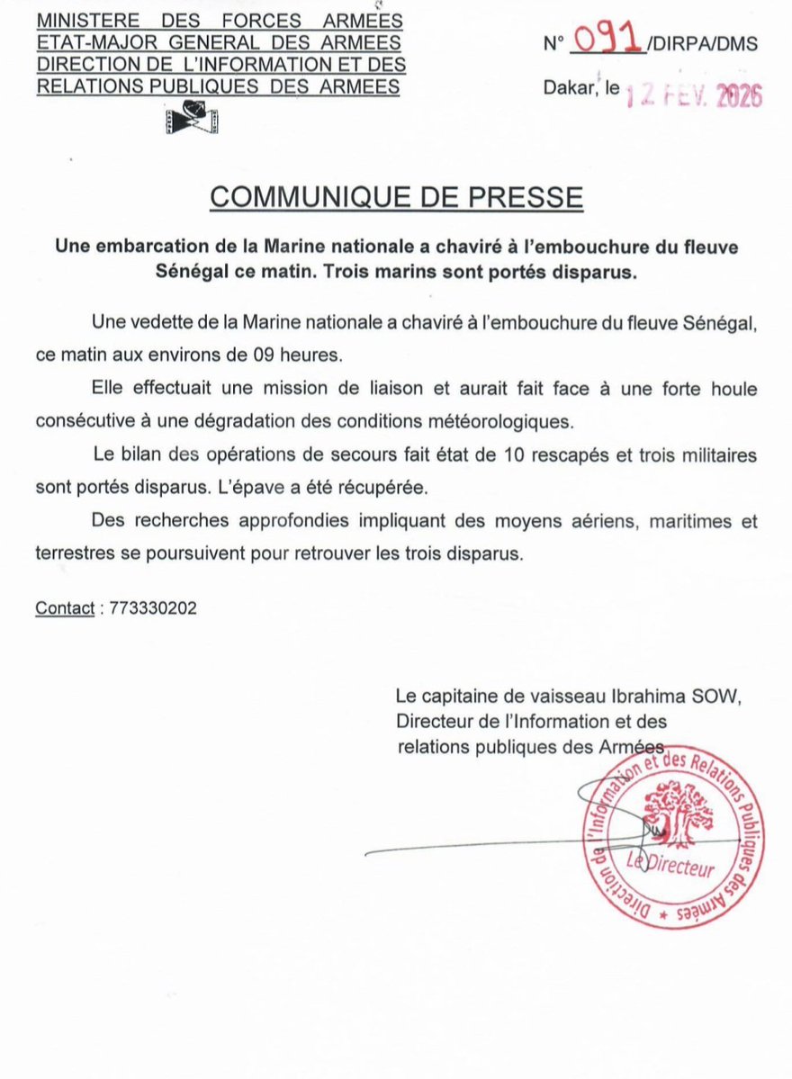 UNE VEDETTE DE LA MARINE NATIONALE A CHAVIRÉ À L’EMBOUCHURE DU FLEUVE SÉNÉGAL CE MATIN.