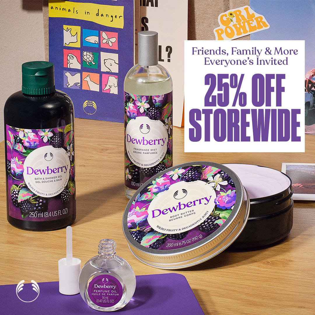 Family &amp; Friends Save 25%
Share the love and stock up on your favourites. For a few special days, enjoy 25% off storewide 
Terms and Conditions Apply. #thebodyshop #stoneroadmall #staytrue
