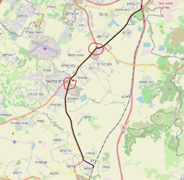מה היה קורה אם היו מניחים את המסילה לפי ההצעה הזו עם שתי תחנות. תחנה בצומת ראם ותחנה צמודה לקרית מלאכי במרחק הליכה מאזור התעשייה שלה?