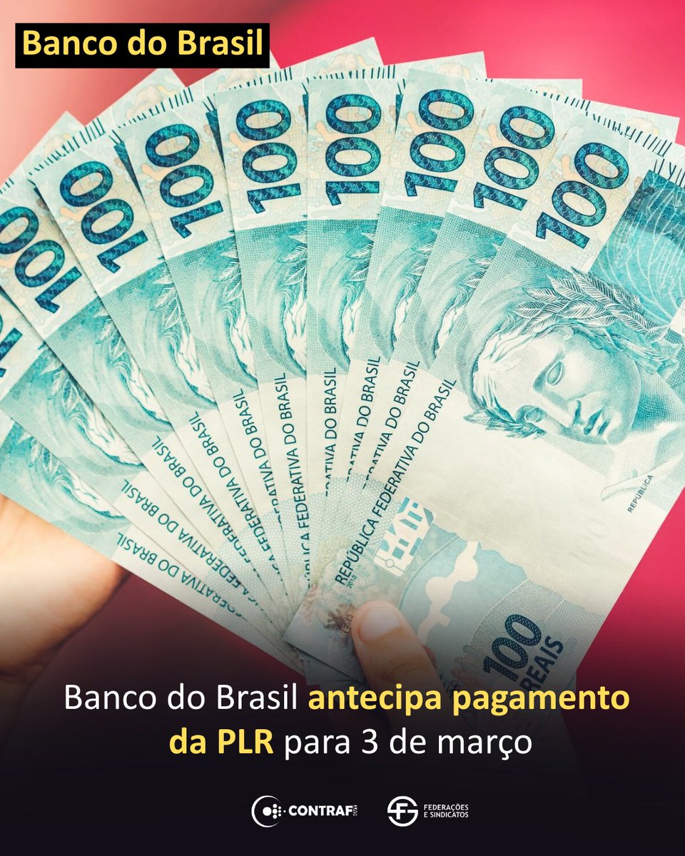 BB antecipa pagamento da PLR para 3 de março

O Banco do Brasil informou que antecipará o pagamento da Participação nos Lucros e Resultados (PLR) para o dia 3 de março de 2026, atendendo a um pedido da Contraf-CUT e da Comissão de Empresa dos Funcionários do Banco do Brasil